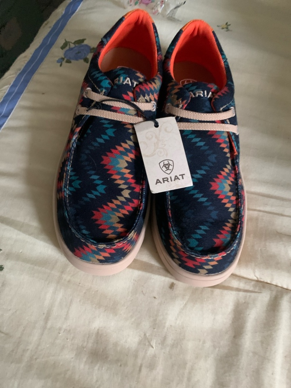Ariat Geometric Navy Casual Sneakers with Coral Accents